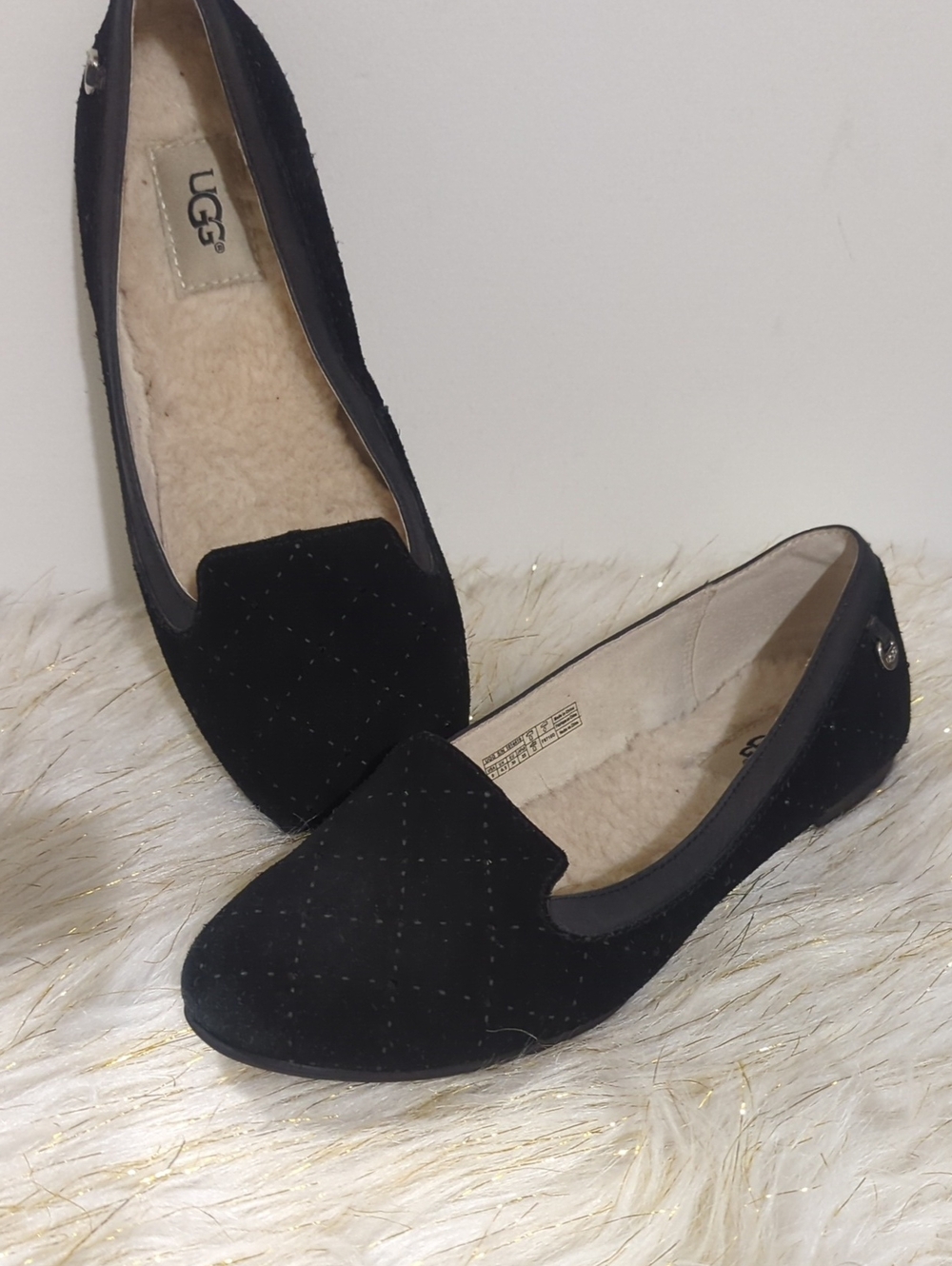 UGG Black Quilted Shearling-Lined Women's Slip-On Flats